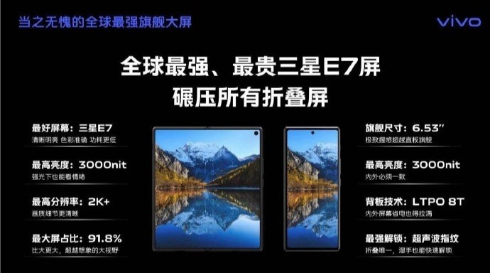 折叠屏之王vivo销售物料泄露，vivoXFold3系列手机屏幕参数亮眼