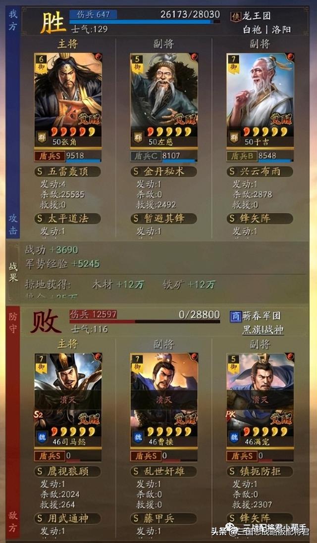 三国志战略版传统三仙，打造稳定万战功三仙