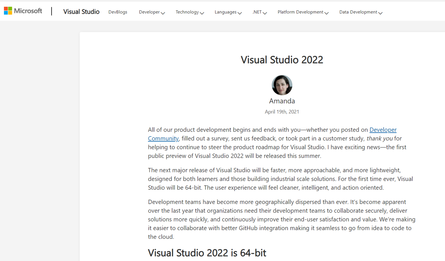 64位微软VisualStudio2022预览版夏季发布