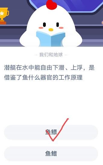 潜艇在水中能自由下潜上浮是借鉴了鱼什么器官的工作原理11月11日蚂蚁庄园今日答案