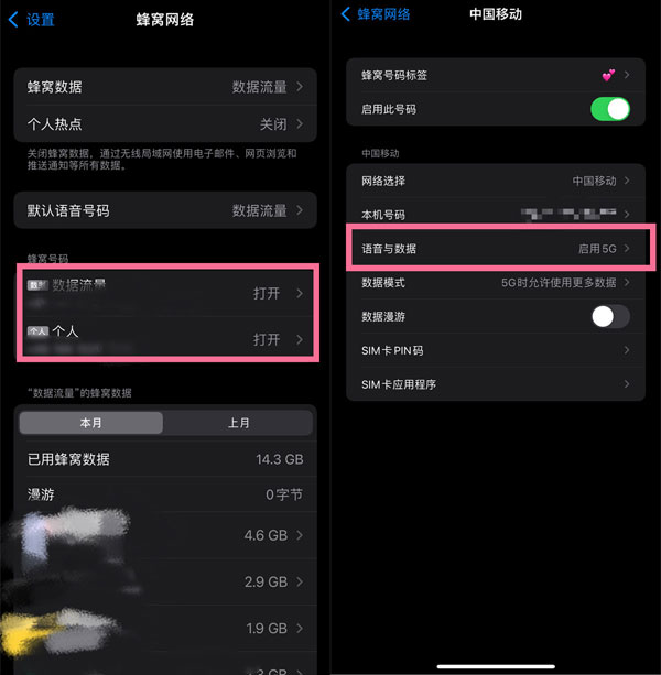 苹果14promax在哪启用5G网络