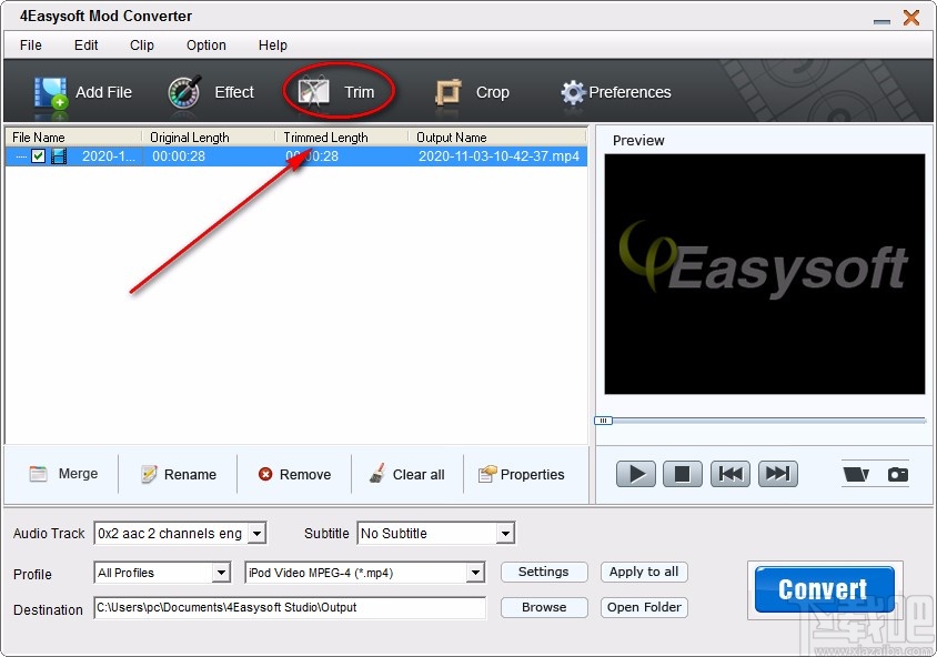 4EasysoftMODConverter剪切视频的方法