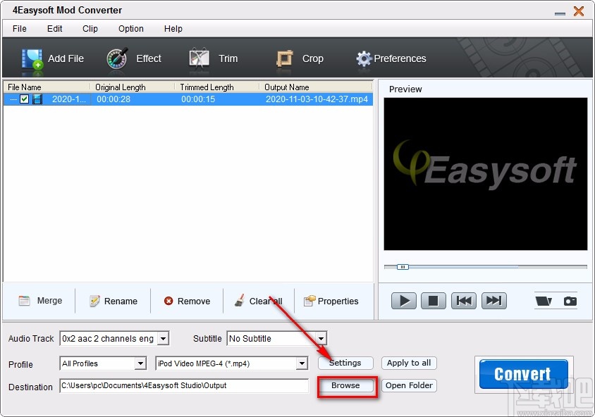 4EasysoftMODConverter剪切视频的方法