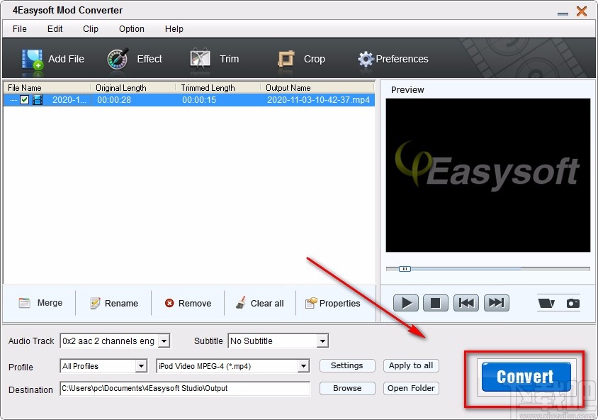 4EasysoftMODConverter剪切视频的方法