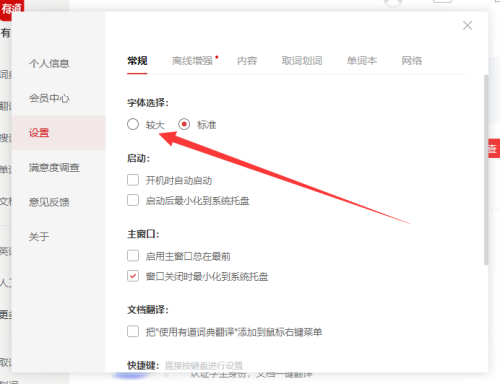 有道词典设置较大字体的方法