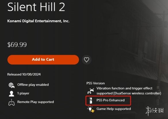 PS商店显示寂静岭2重制版已获PS5Pro增强支持
