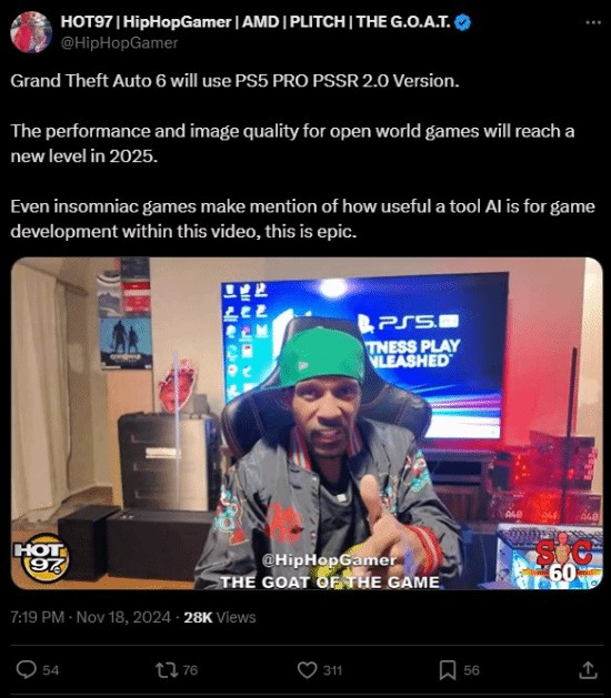 曝GTA6将在PS5Pro实现极佳增强效果