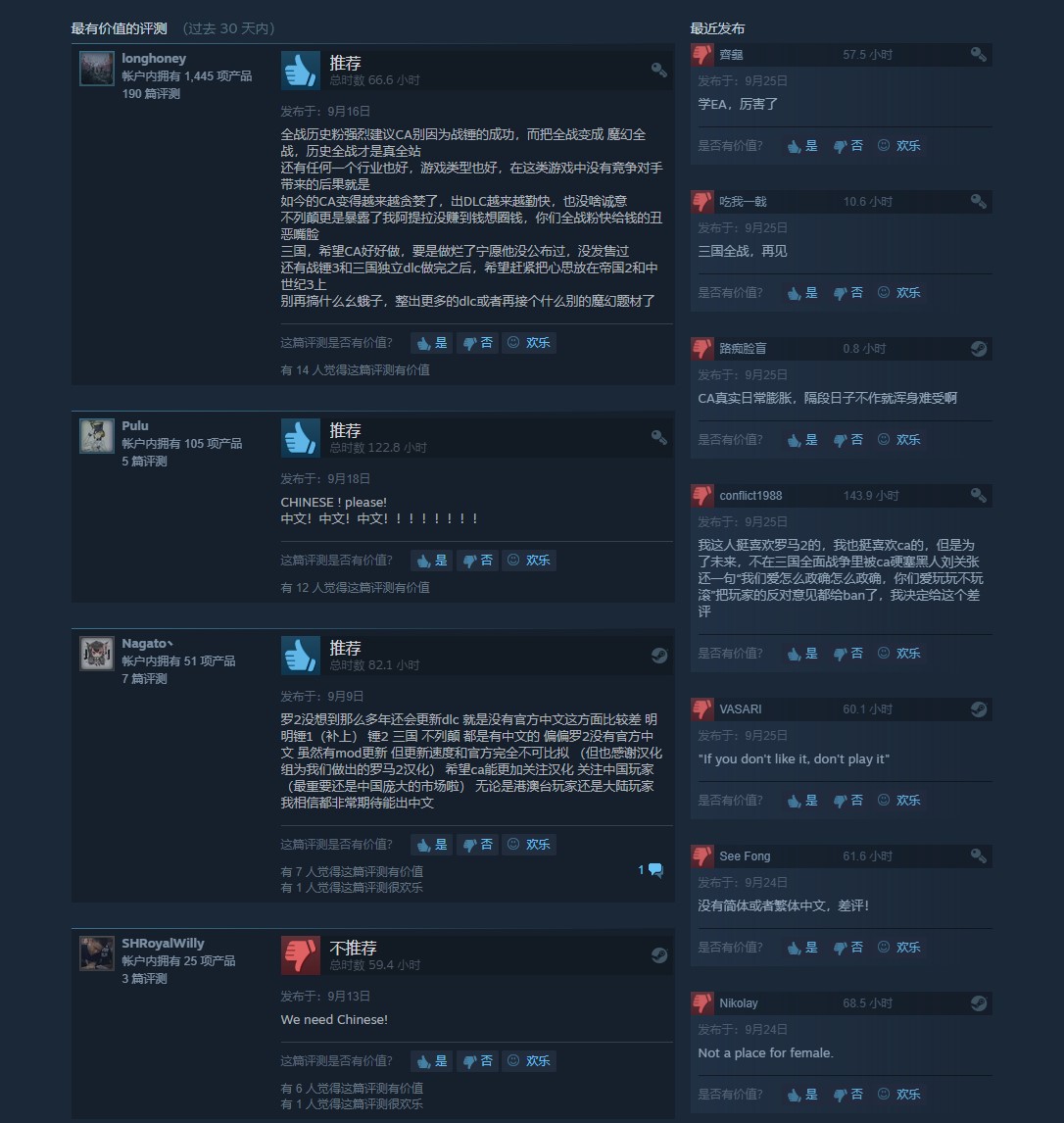 罗马2：全面战争因增加女将军出场率在Steam上获得大量差评