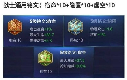 王者荣耀通用铭文组合分享王者荣耀法师战士刺客射手通用铭文