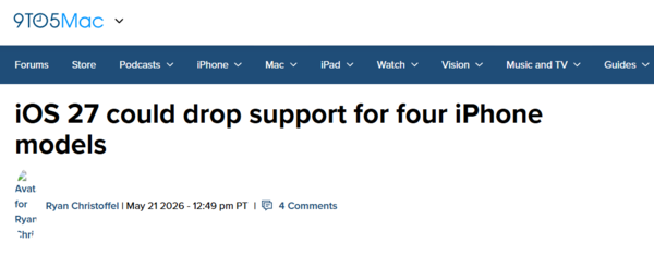 iOS27或淘汰四款旧iPhone