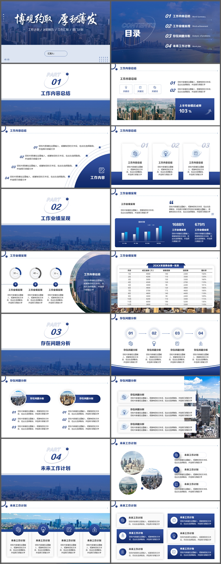 蓝色城市背景免费商务汇报ppt模板