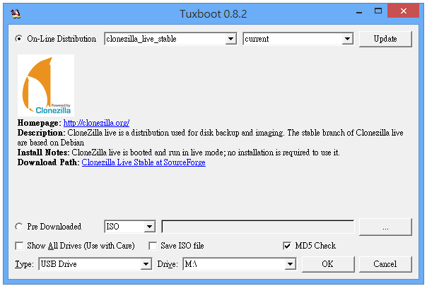 Clonezilla live制作USB开机随身碟
