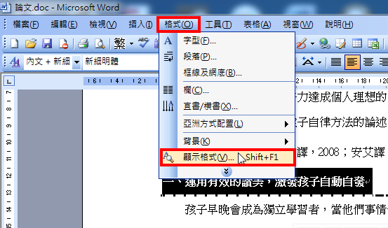 Word 2003显示格式