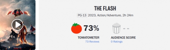 电影《闪电侠》口碑解禁：烂番茄新鲜度73% M站60分