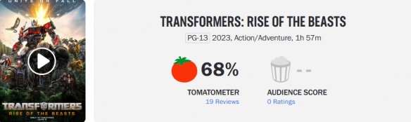 电影《变形金刚7》媒体口碑解禁：烂番茄新鲜度68%！