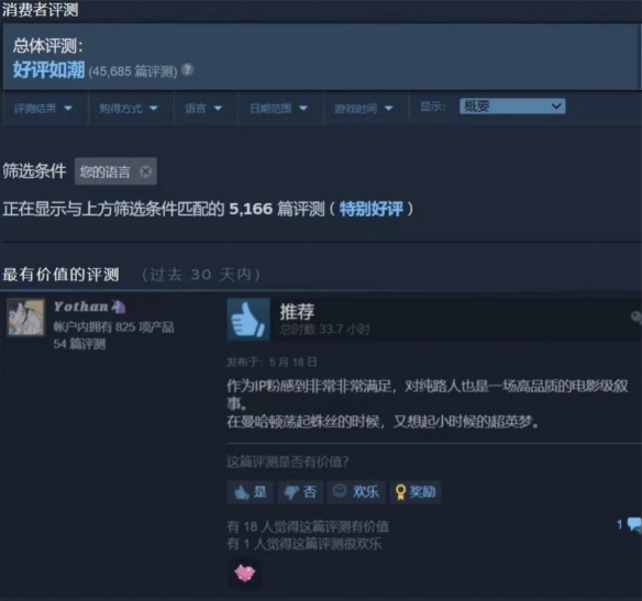 蜘蛛侠Steam 67折 享受成为超级英雄的酷炫之旅吧！