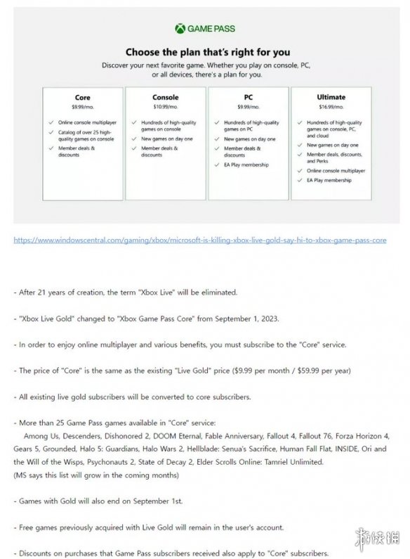 传闻：Xbox Live金会员将被新服务XGP Core取代