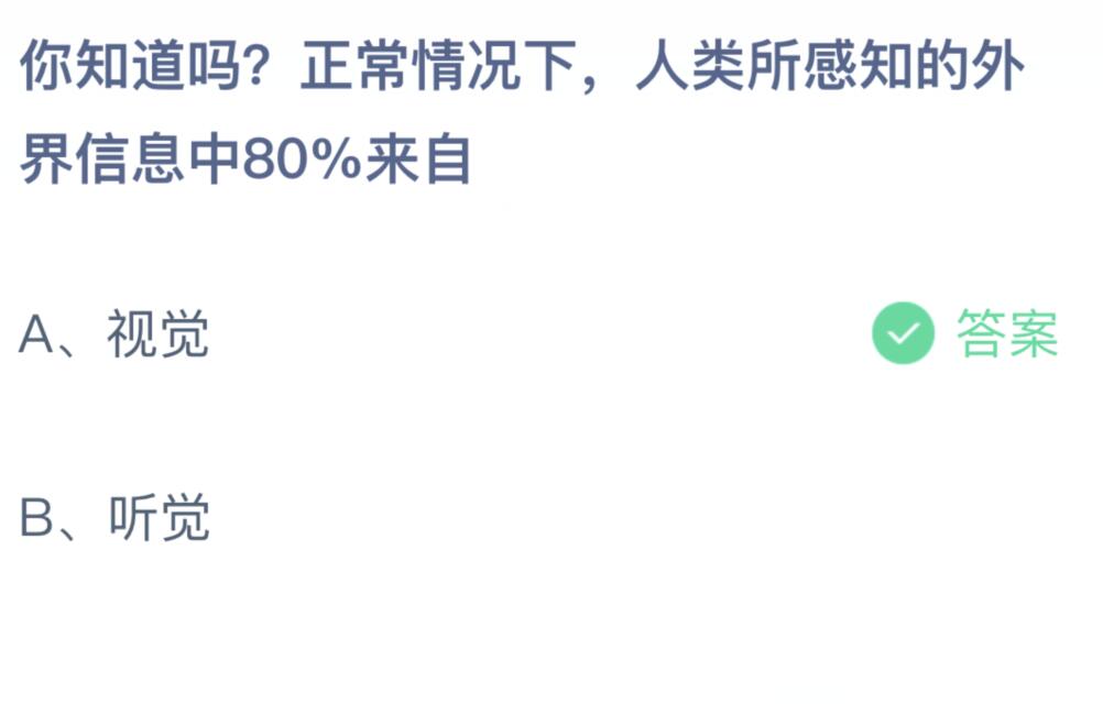 你知道吗正常情况下人类所感知的外界信息中80%来自