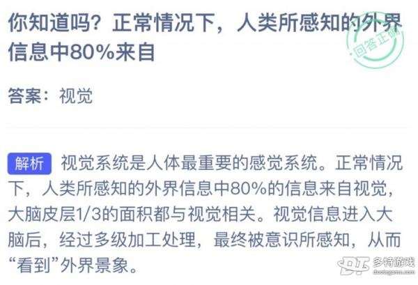 人类感知的外界信息中80%是 蚂蚁庄园最新答案7月22日