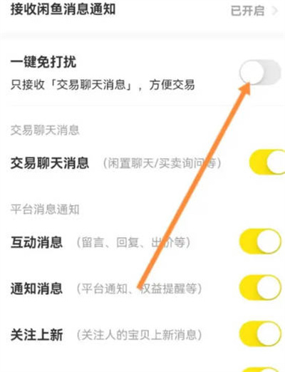 闲鱼怎么开启一键免打扰功能