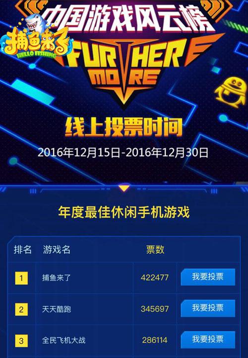 捕鱼来了最佳休闲手游投票排名第一