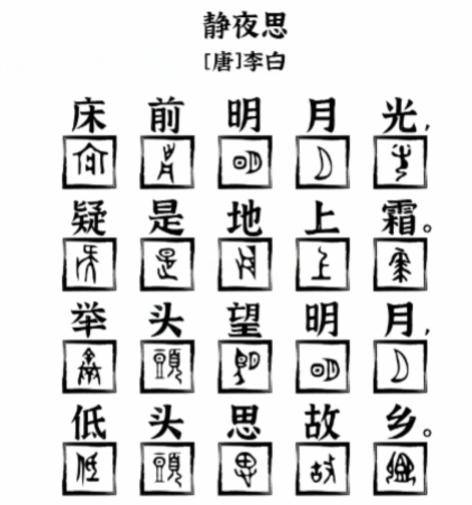 抖音爆梗找茬王象形字诗词用象形字补全静夜思答案是什么